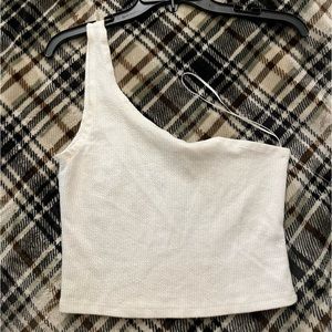 White, ribbed, one shoulder crop top